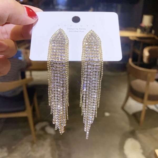 Strass Guld Örhängen med Kedjor - Glittrande Vita Rhinestones