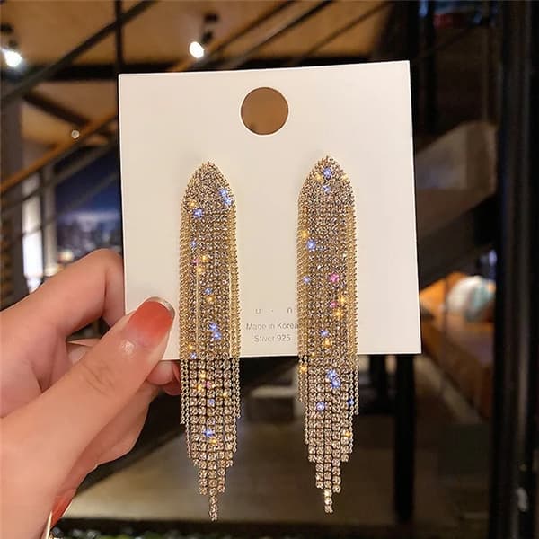 Strass Guld Örhängen med Kedjor - Glittrande Vita Rhinestones