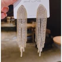 Strass Guld Örhängen med Kedjor - Glittrande Vita Rhinestones