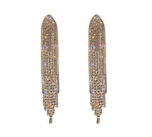 Strass Guld Örhängen med Kedjor - Glittrande Vita Rhinestones