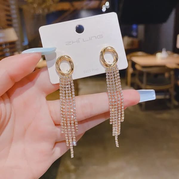 Strass Guld Örhängen Ring & Kedjor - Glittrande Vita Rhinestones