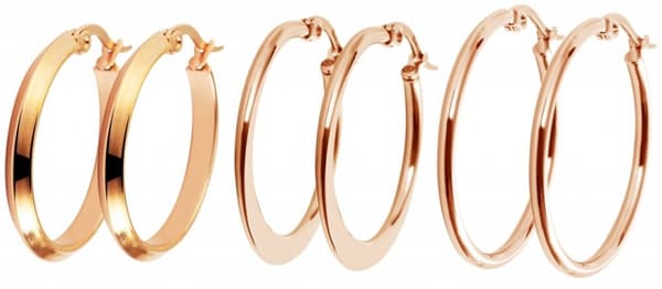 3 par Rosé Guld Örhängen - Olika Hoop/Creoler i Rostfritt Stål