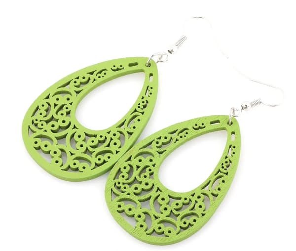 Earrings - Flowers -Wood - Green