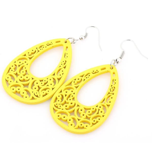 Earrings - Flowers -Wood - Yellow