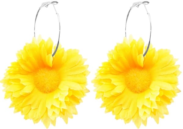 Retro Silver Örhängen / Hoop - Gul Blomma / Prästkrage