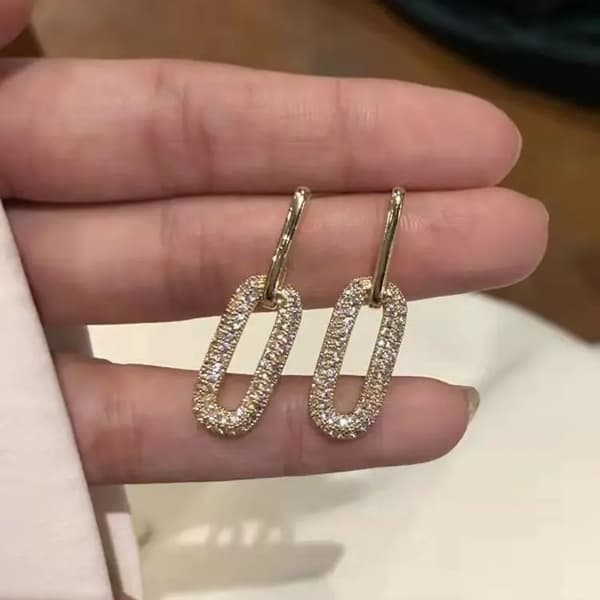 Lyxiga Guld Örhängen - Rektangel & Glittrande Vita Rhinestones