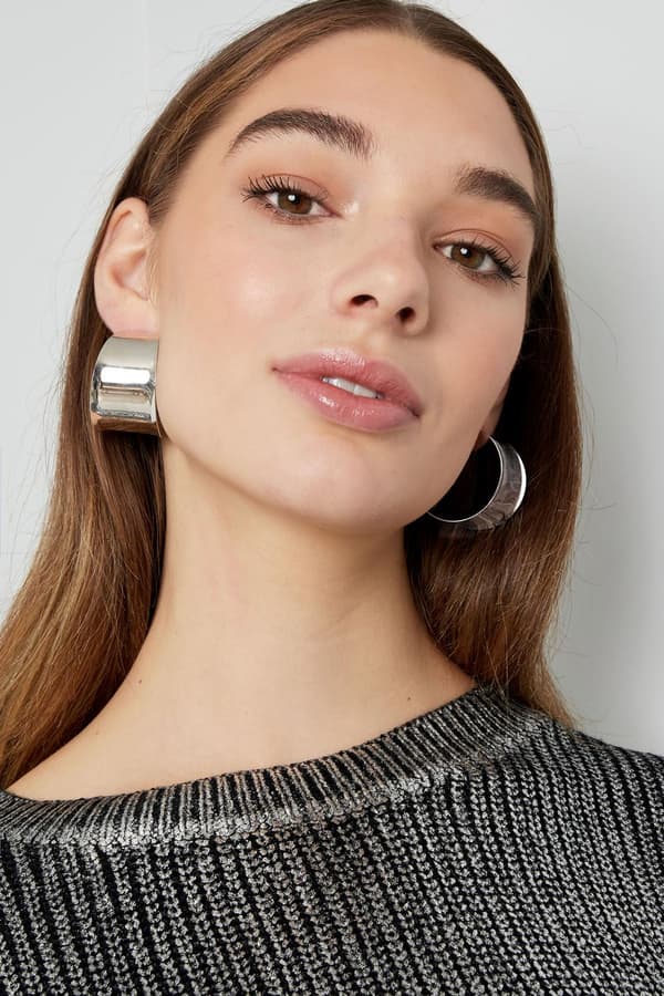 Estetiska Stilrena Blanka Breda Hoop Örhängen - 3,8 cm - Silver