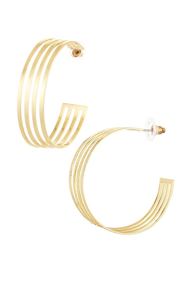 Blanka Hoop Örhängen med 4 Tunna Cirklar/Ringar - 5 cm - Guld