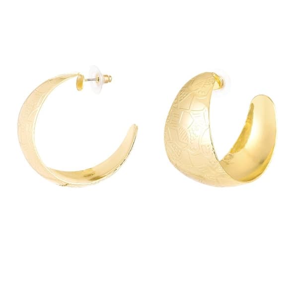 Blanka Hoop Örhängen / Halvmåne med Struktur - 3,3 cm - Guld