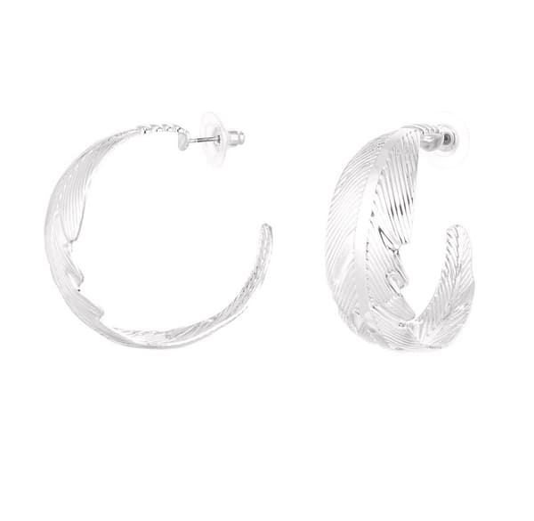 Abstrakta Breda Hoop Örhängen med Fint Mönster - 4 cm - Silver