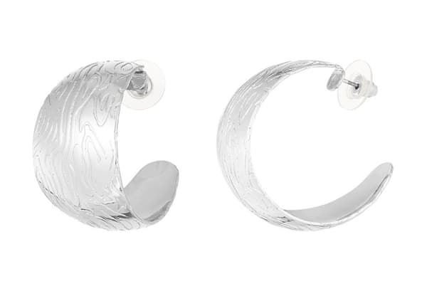 Runda Breda Hoop Örhängen med Fint Mönster - 3,3 cm - Silver