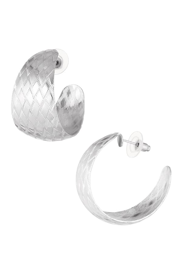 Runda Breda Hoop Örhängen med SickSack Mönster - 3,4 cm - Silver