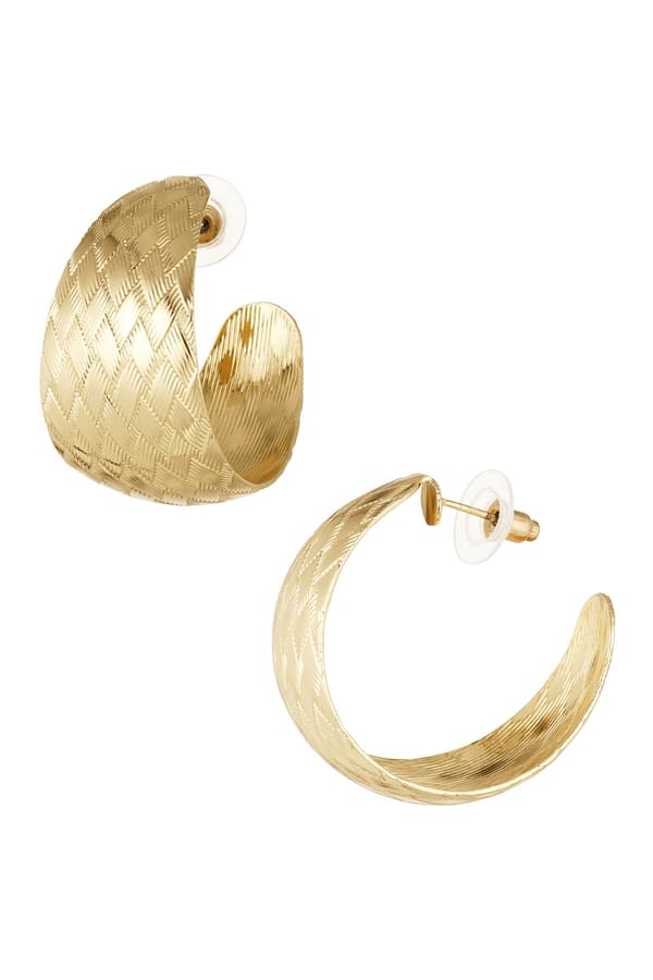Runda Breda Hoop Örhängen med SickSack Mönster - 3,4 cm - Guld