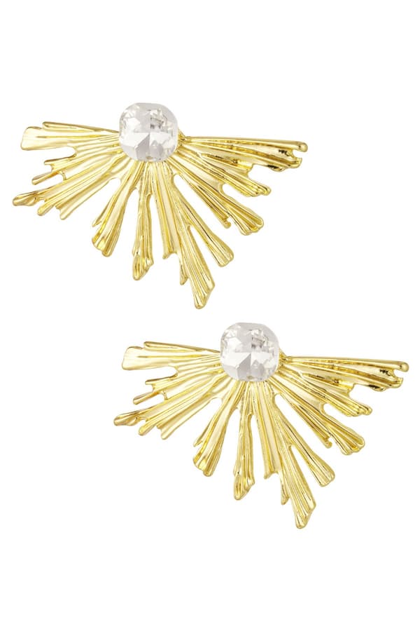 Blanka Statement Örhängen - Löv / Blad med Rhinestones - Guld