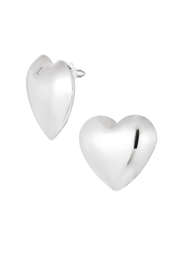 Blanka Statement Stud Örhängen med Stora Hjärtan / Hjärtformade - Silver