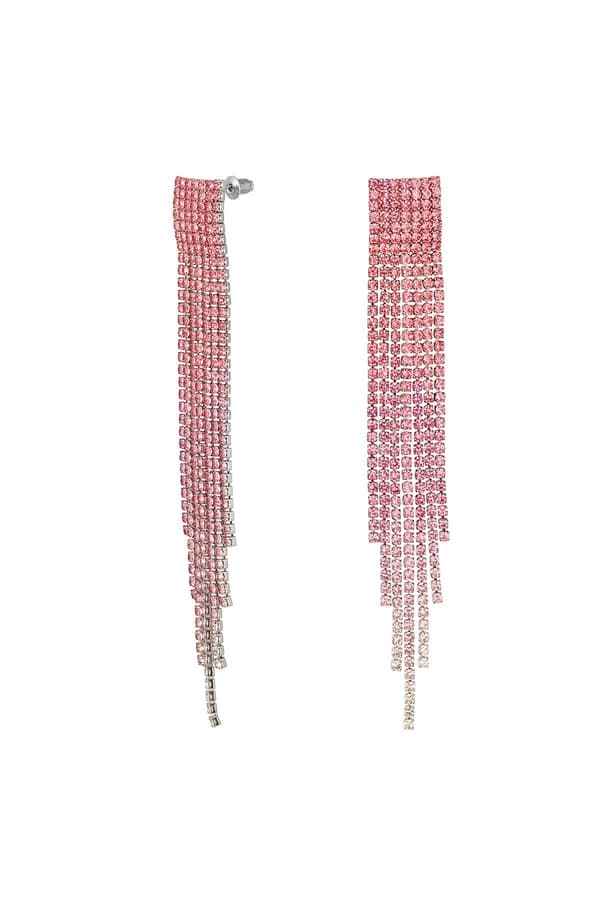 Lyxiga Strass Örhängen med Kedjor - Glittrande Rosa Rhinestones - Guldpläterade