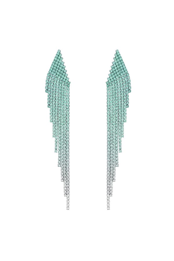 Lyxiga Strass Örhängen med Kedjor -Glittrande Turkos Rhinestones - Guldpläterade