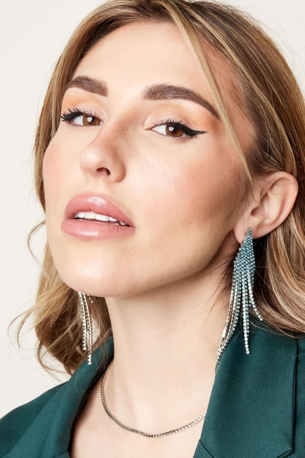 Lyxiga Strass Örhängen med Kedjor - Glittrande Rosa Rhinestones - Guldpläterade
