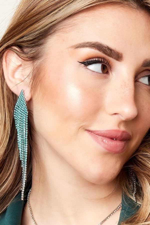 Lyxiga Strass Örhängen med Kedjor - Glittrande Rosa Rhinestones - Guldpläterade
