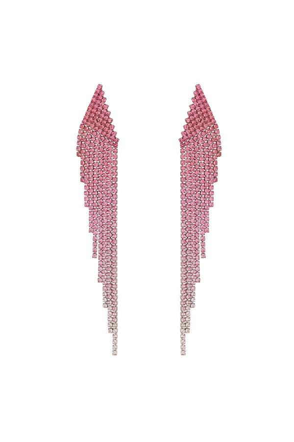 Lyxiga Strass Örhängen med Kedjor - Glittrande Rosa Rhinestones - Guldpläterade