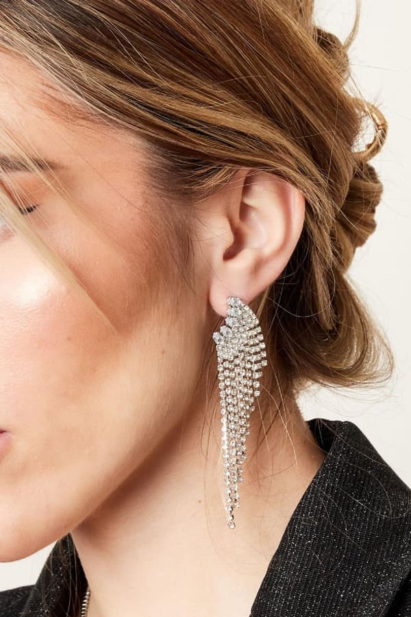 Lyxiga Strass Örhängen med Kedjor - Glittrande Blå Rhinestones - Guldpläterade
