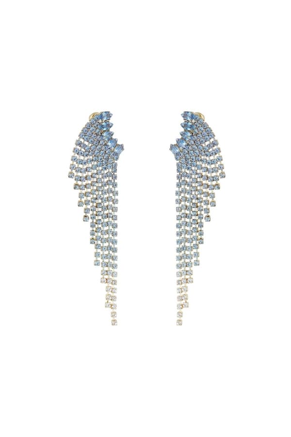 Lyxiga Strass Örhängen med Kedjor - Glittrande Blå Rhinestones - Guldpläterade