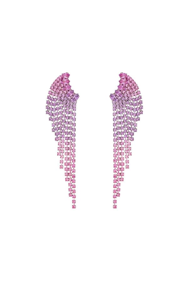 Lyxiga Strass Örhängen med Kedjor - Glittrande Lila Rhinestones - Guldpläterade