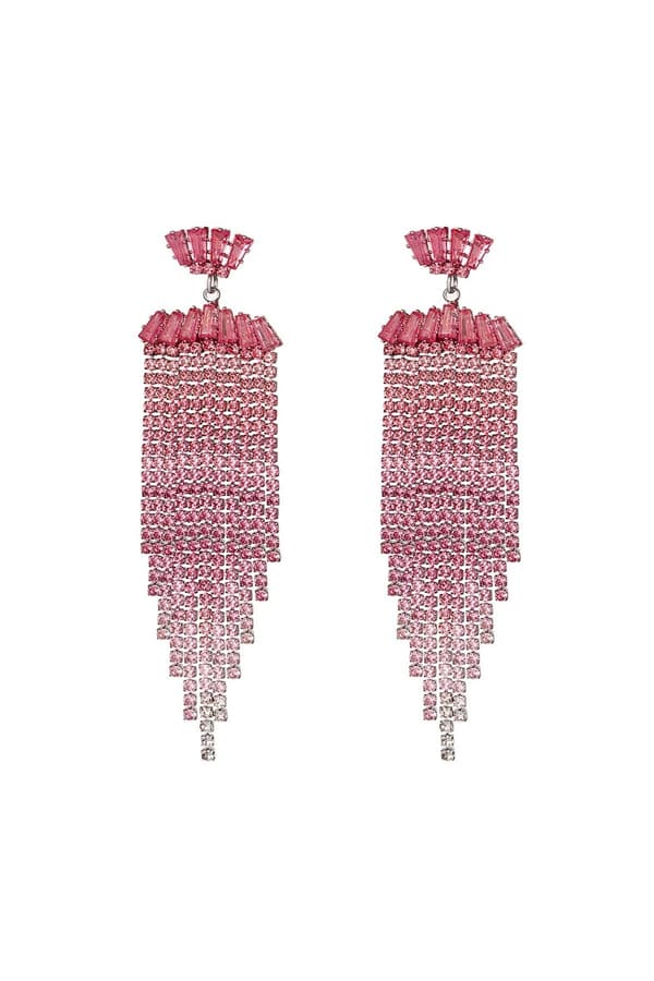 Lyxiga Strass Örhängen med Kedjor - Glittrande Rosa Rhinestones - Guldpläterade