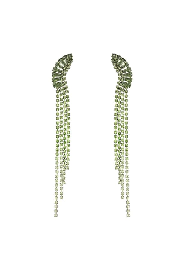 Lyxiga Strass Örhängen med Kedjor - Glittrande Gröna Rhinestones - Guldpläterade