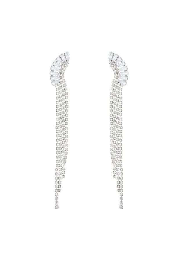 Lyxiga Silver Strass Örhängen med Kedjor - Glittrande Vita Rhinestones - Guldpläterade