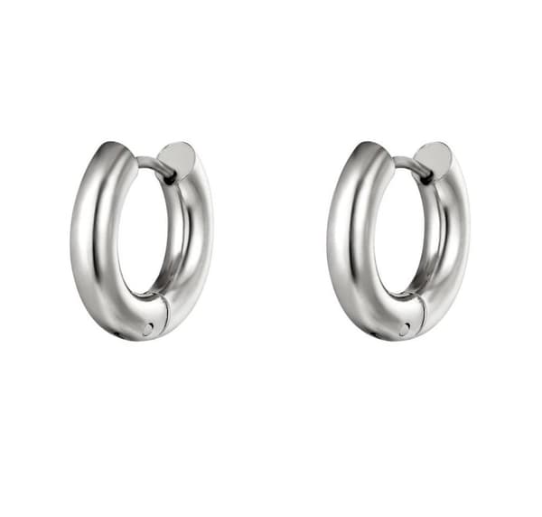 Klassiska Blanka Små Silver Örhängen / Hoop / Creoler i Rostfritt Stål med Rundad Design - 17 mm