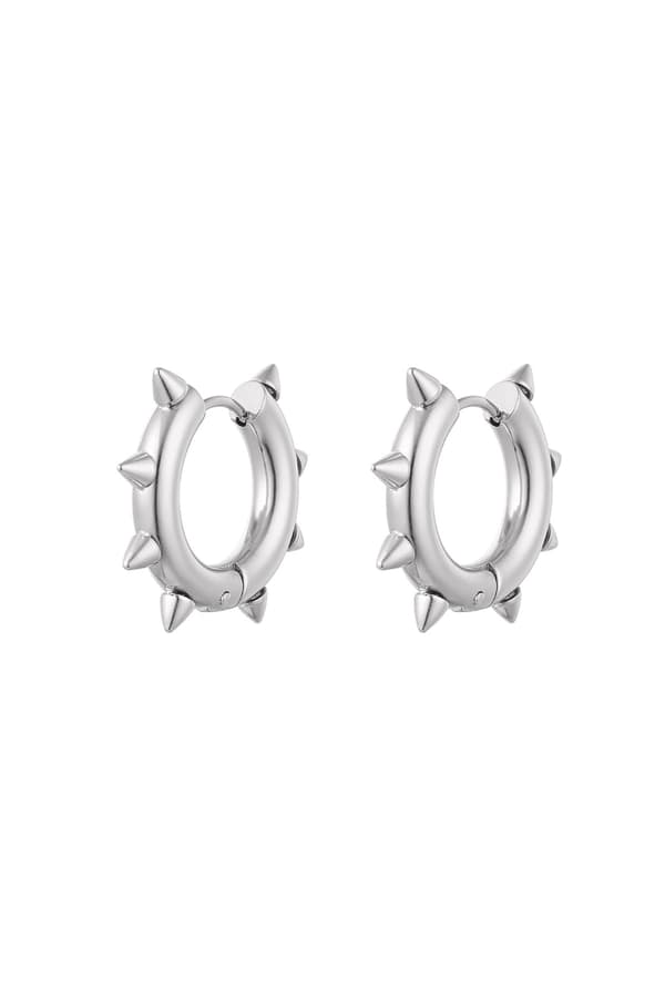Små Blanka Runda Hoop Örhängen i Rostfritt Stål med Spikes / Nitar / Spikar - Silver - 2,5 cm