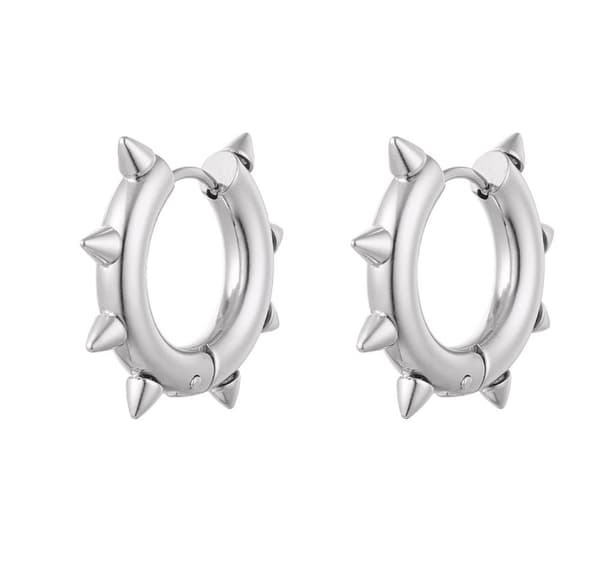 Små Blanka Runda Hoop Örhängen i Rostfritt Stål med Spikes / Nitar / Spikar - Silver - 2,5 cm
