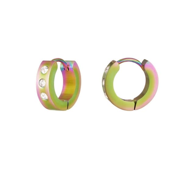 Holografiska Hoop Örhängen i Rostfritt Stål med Vita Rhinestones