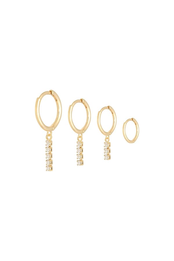 Set med 4 st Guld Hoop Örhängen med Vit Zirkon - Guldpläterade