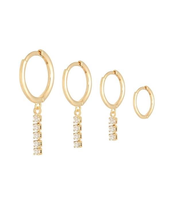 Set med 4 st Guld Hoop Örhängen med Vit Zirkon - Guldpläterade