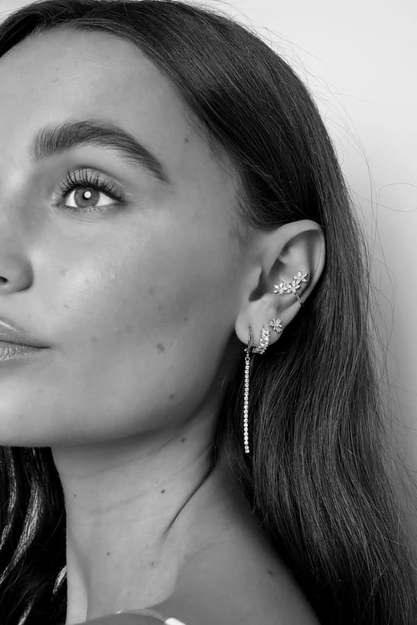 4 st Silver Örhängen Stud Ear Cuff Hoop med Zirkon Guldpläterade