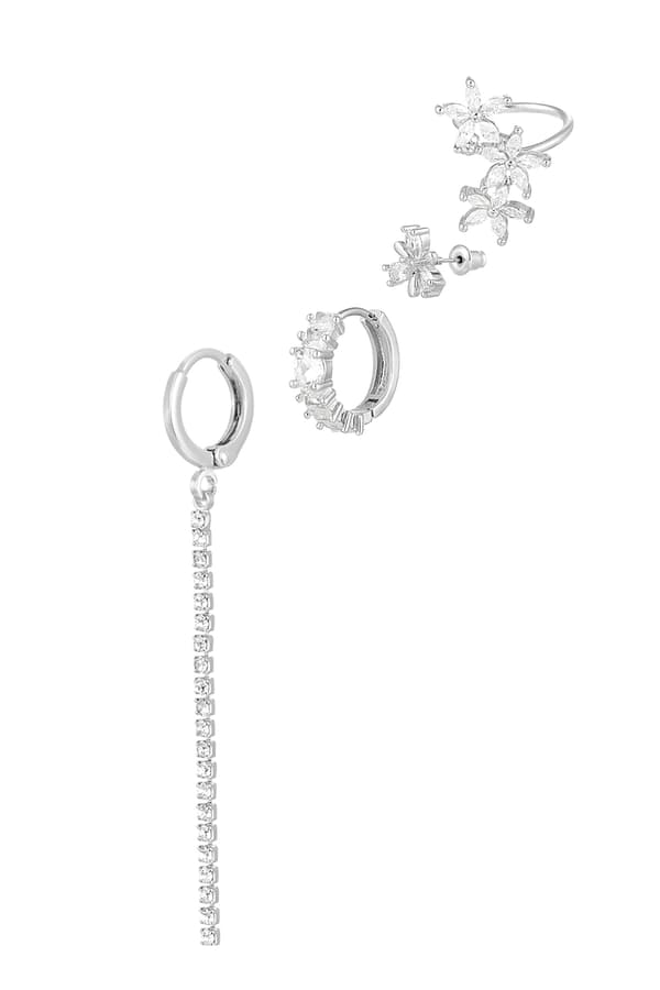 4 st Silver Örhängen Stud Ear Cuff Hoop med Zirkon Guldpläterade