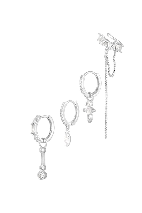 4 st Silver Örhängen - Ear Cuff & Hoop med Zirkon -Guldpläterade