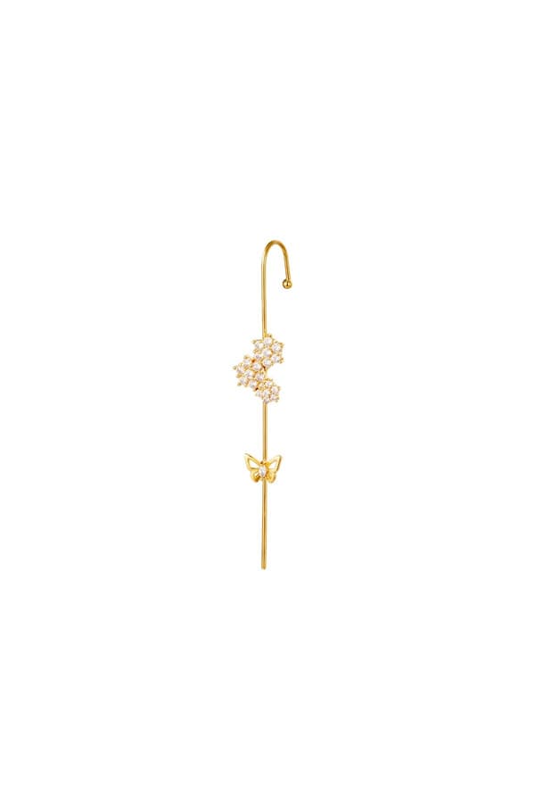 1 st Guldpläterad Earcuff Ear Cuff & Örhänge med Fjäril, Blommor & CZ - Guld