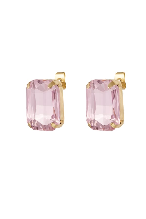Glamour Guldpläterade Stud Örhängen med Glaspärlor - Ljus Rosa