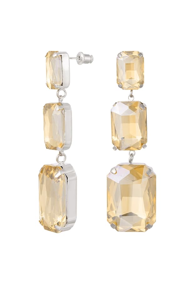 Långa Glamour Örhängen - 3 Glaspärlor i Rad - Silver & Champagne