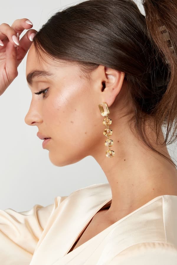 Långa Glamour Örhängen med Glaspärlor i Rad - Silver, Vit & Lila