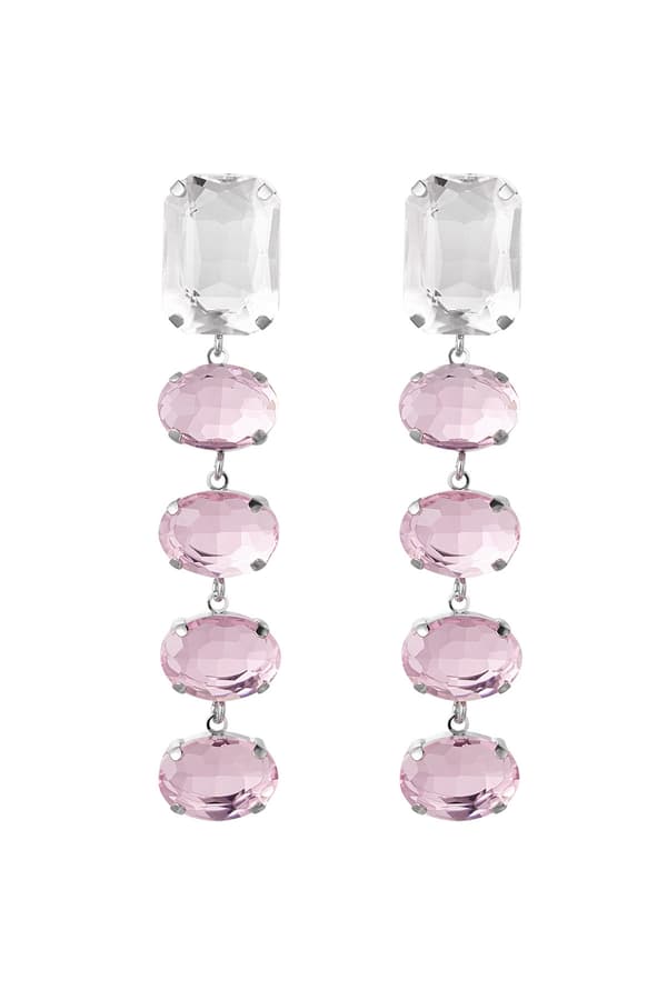 Långa Glamour Örhängen med Glaspärlor i Rad - Silver, Vit & Rosa