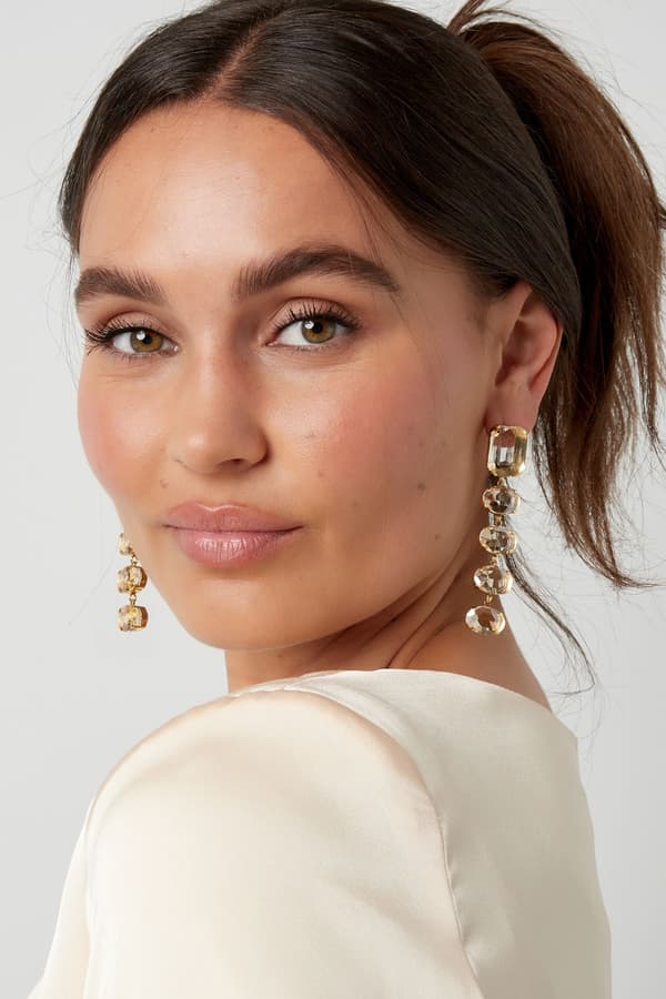 Långa Glamour Örhängen med Glaspärlor i Rad - Silver, Vit & Blå
