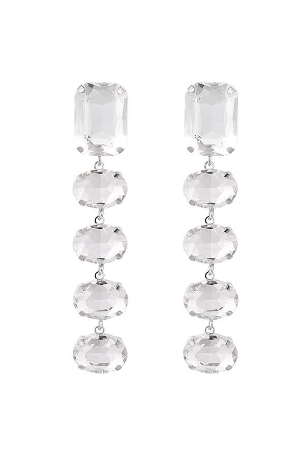 Långa Glamour Örhängen med Glaspärlor i Rad - Silver & Vit/Klar