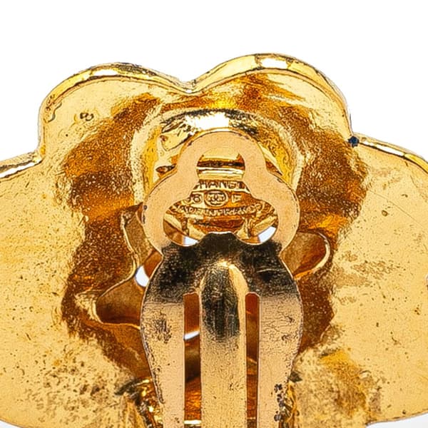 Pre-owned Chanel Gold Plated CC Flower Clip On Earrings Gold