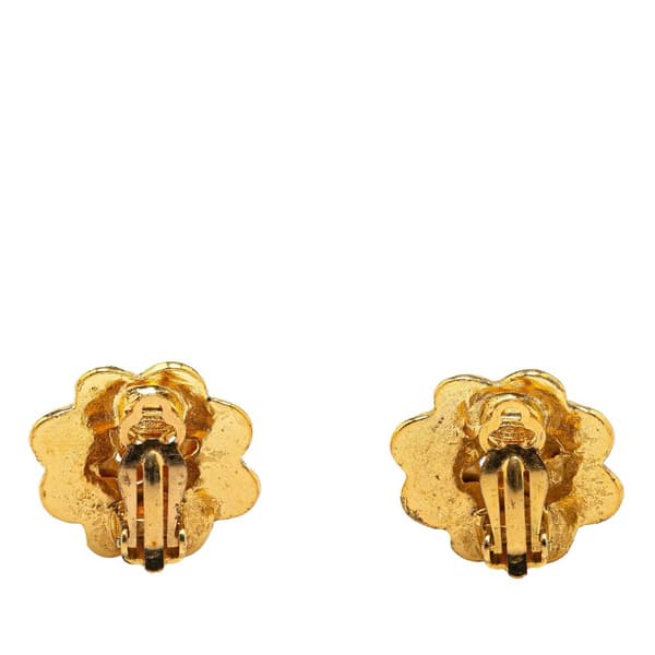 Pre-owned Chanel Gold Plated CC Flower Clip On Earrings Gold