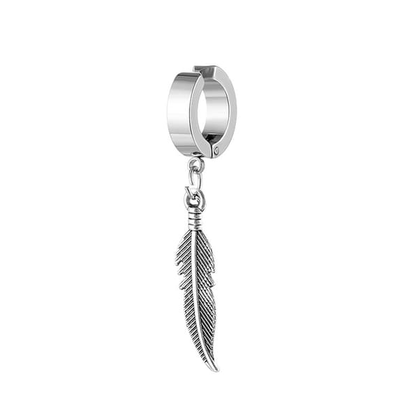 Fake Piercing Örhänge Tjock Ring med Fjäder Silver