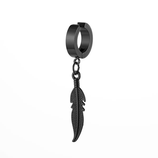 Fake Piercing Øredobber Tykk Ring med Feather Black